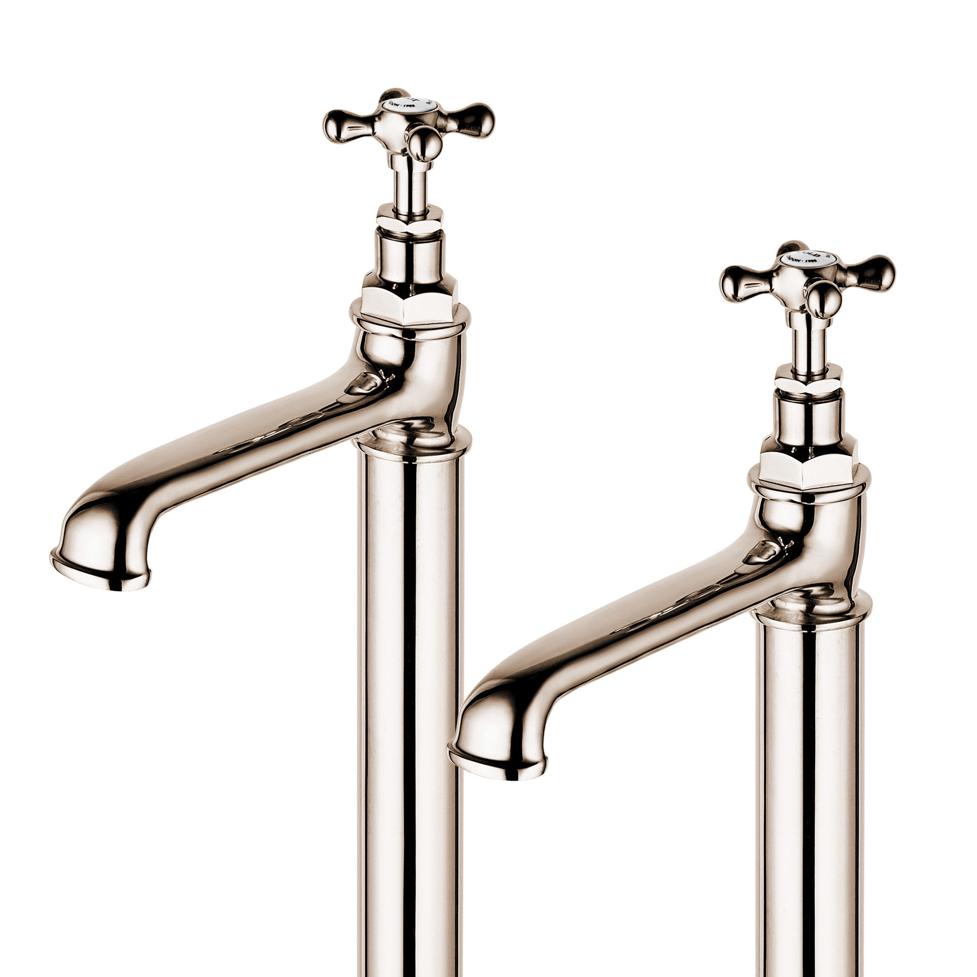 Detail of Floor Mounted Bath Taps in Polished Nickel