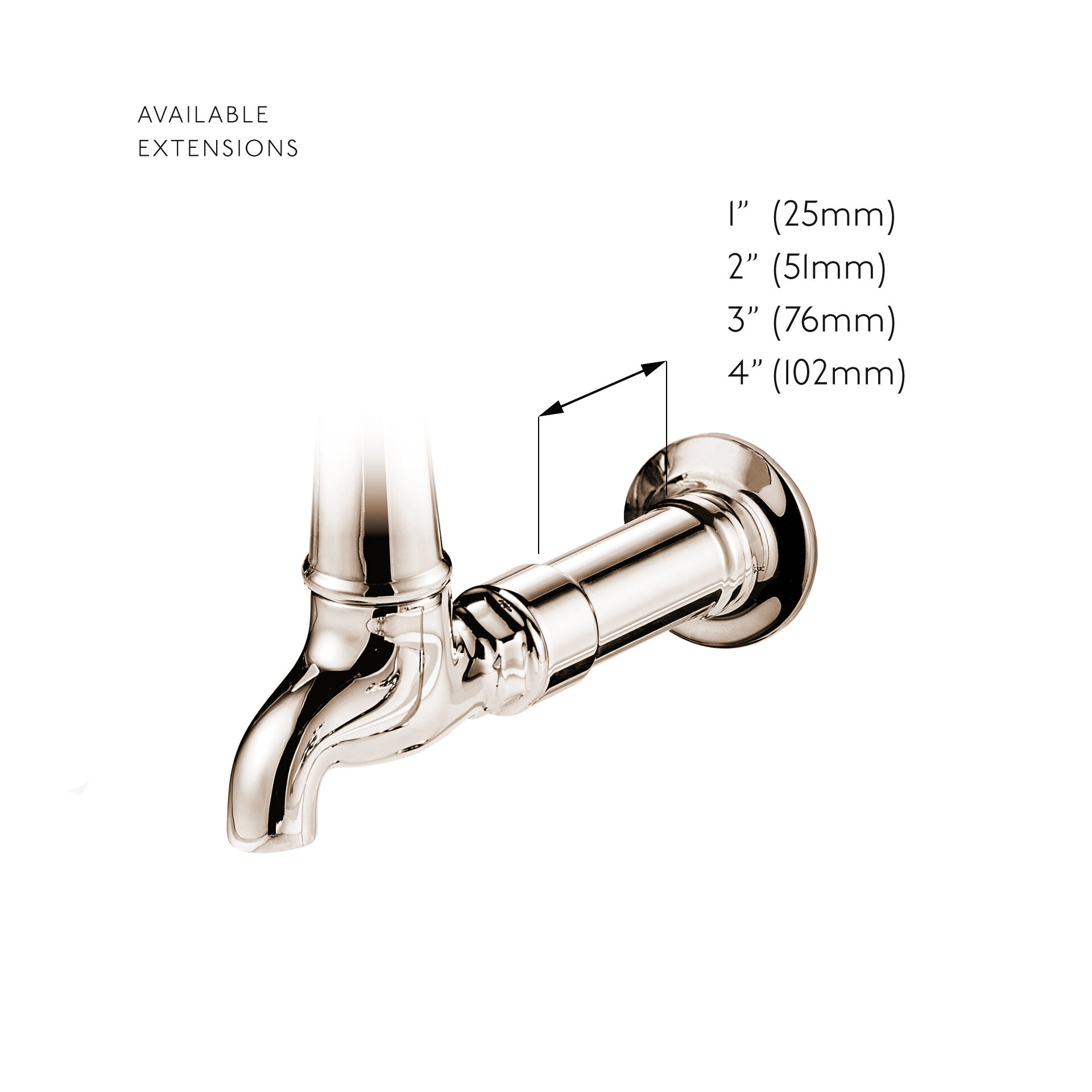 available extensions measurements for bespoke British taps