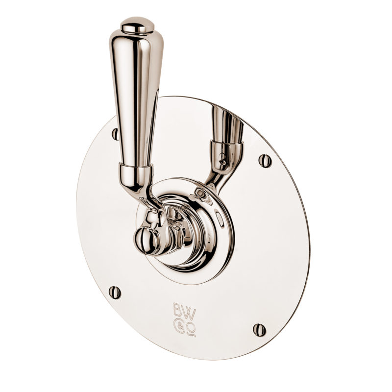 Regent style 2 way diverter with large metal lever on a plate, for either bath, shower or hand spray